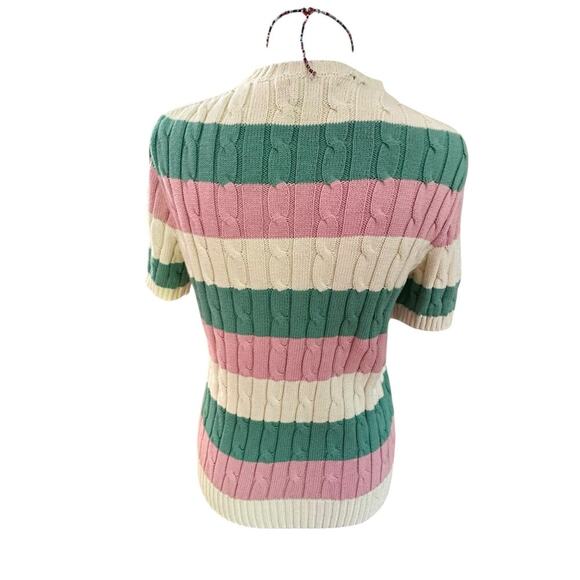 POLO RALPH LAUREN | M Striped Cable Knit Short Sleeve Sweater Pastel Old Money - Picture 2 of 6